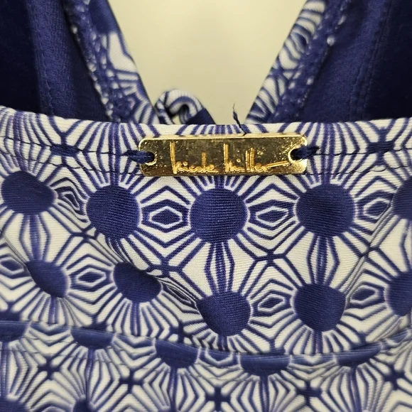 ❤️Nicole Miller Ruched Swim Tank Top S Blue White Nautical Adjustable Straps - Picture 5 of 7